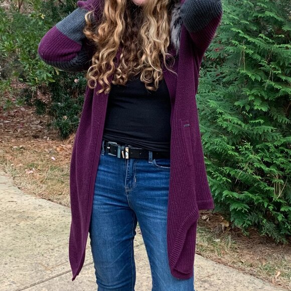 Fox Head Faux Fur Lined Hooded Cardigan Sz S - Picture 2 of 15